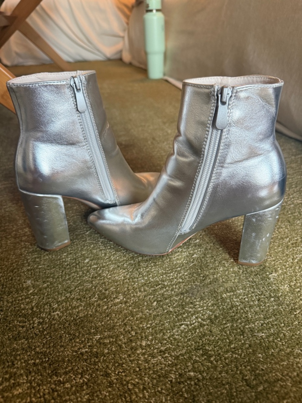 Dream Pairs Metallic Silver Block Heel Ankle Boots